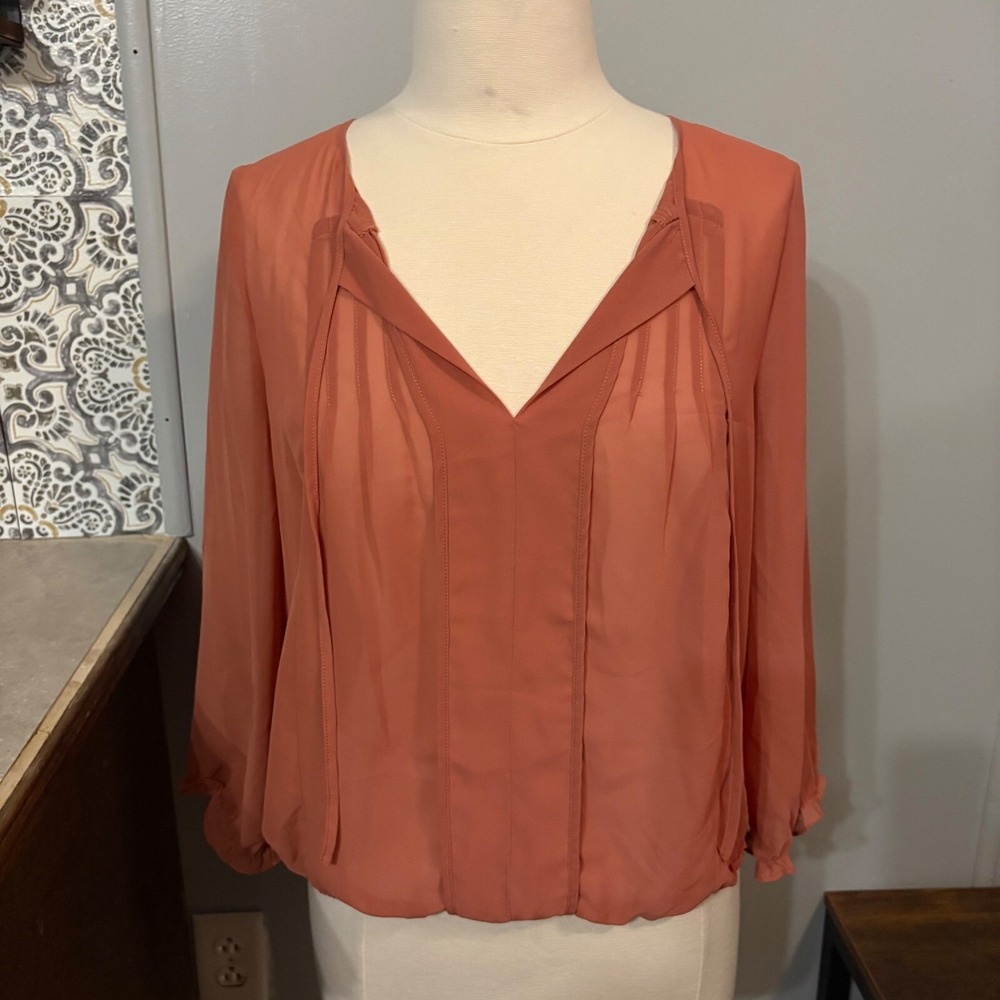Petticoat Alley Sheer Boho Dusty Rose Pink 3/4 Sleeve Blouse (Women's Medium)